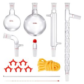 VEVOR Lab Distillation Kit, 3.3 Boro Lab Glassware Distillation Kit with 24, 40 Joint, 1000ml Essential Oil Distillation Apparatus Kit